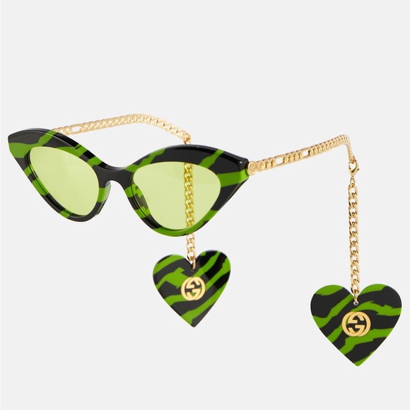 GUCCI Zebra-print cat-eye sunglasses and clips worn once GREEN & Black & Gold - Picture 1 of 10